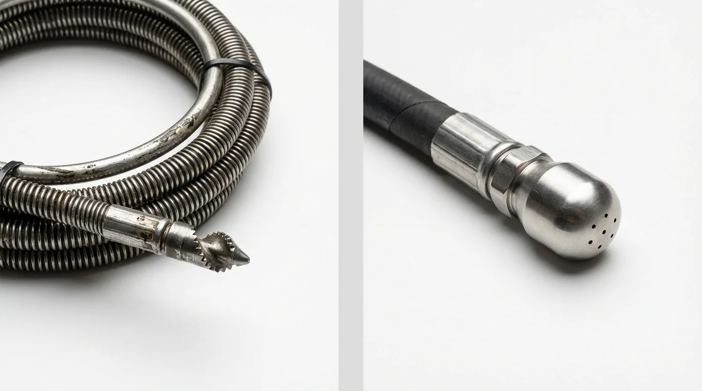 Drain snake cable and hydro jetting nozzle used for drain cleaning in Baltic, CT