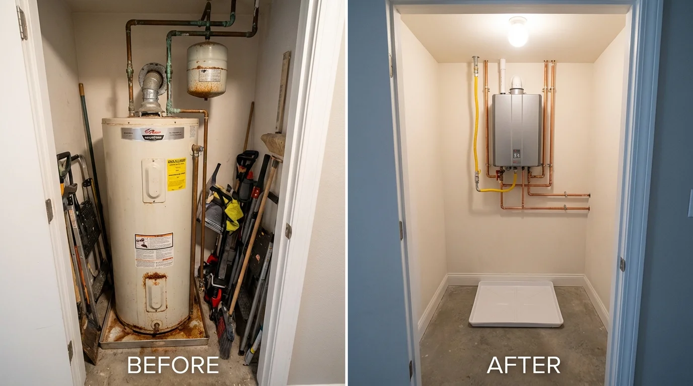 Tank water heater versus wall-mounted tankless unit comparison for Baltic, CT homeowners